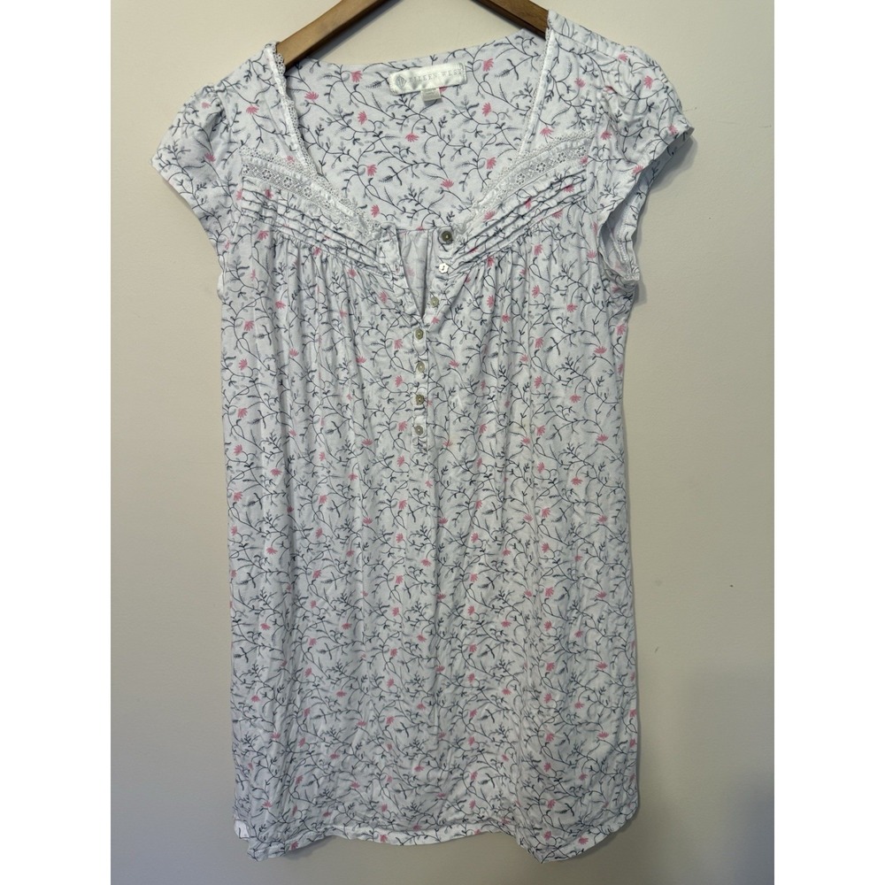 Eileeen West Nightgown Floral Cotton Lace‎ Cottagecore Small